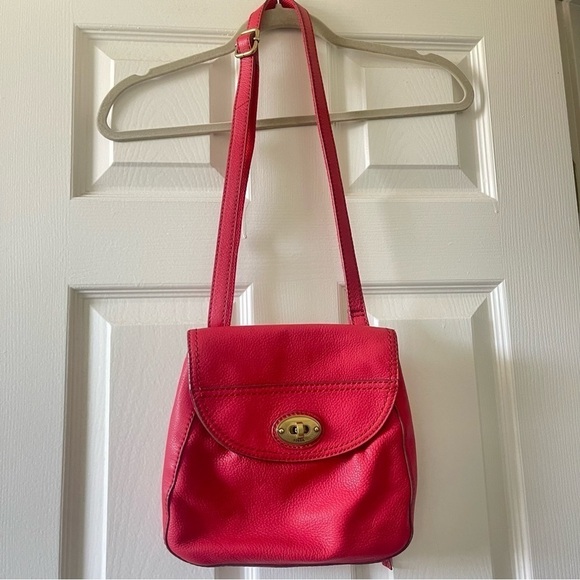 Fossil Crossbody Leather Satchel Bag Carson Style Red Casual One Size - Picture 1 of 17
